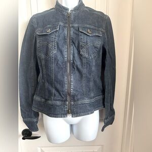 Vintage Tribal Jeans Dark Wash Jacket Stand Up Collar Front Zipper, Size 6